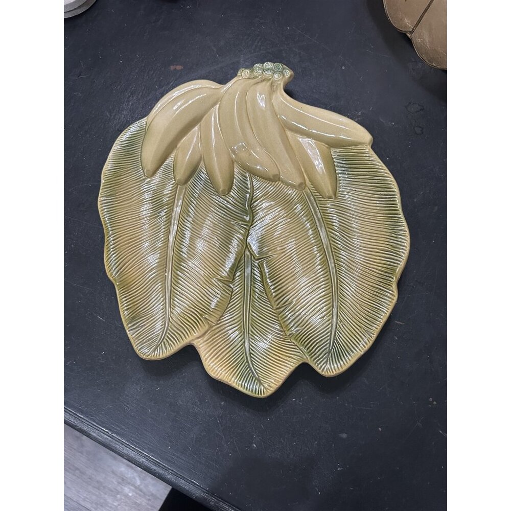Banana Leaf Ceramic Plate International Bazaar 12" Platter Tropical Decor